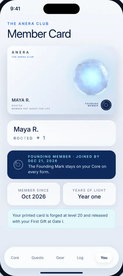Sample mock. Founding Member Card.